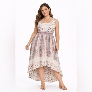 Torrid Maxi Gauze Lace Inset Hi Low Dress